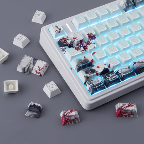 Hyekit PBT Keycaps - Shine Through Keycaps, Dye Sub & Double Shot, 142 Keys Cherry Profile Backlit Key caps for 60 65 75 100 Percent Mechanical Magnetic Keyboard (Plum Blossom) - Image 2