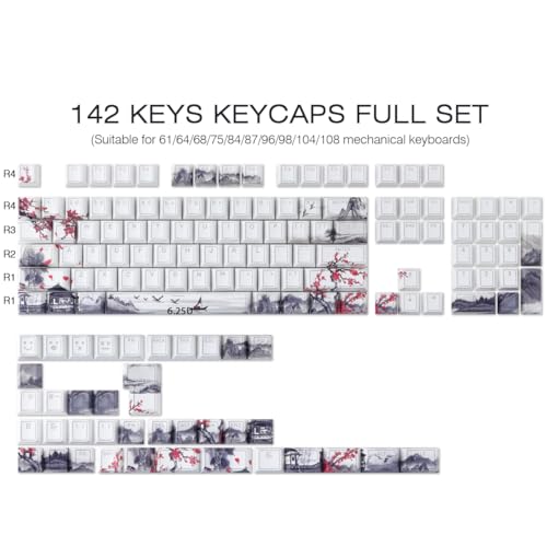 Hyekit PBT Keycaps - Shine Through Keycaps, Dye Sub & Double Shot, 142 Keys Cherry Profile Backlit Key caps for 60 65 75 100 Percent Mechanical Magnetic Keyboard (Plum Blossom) - Image 4