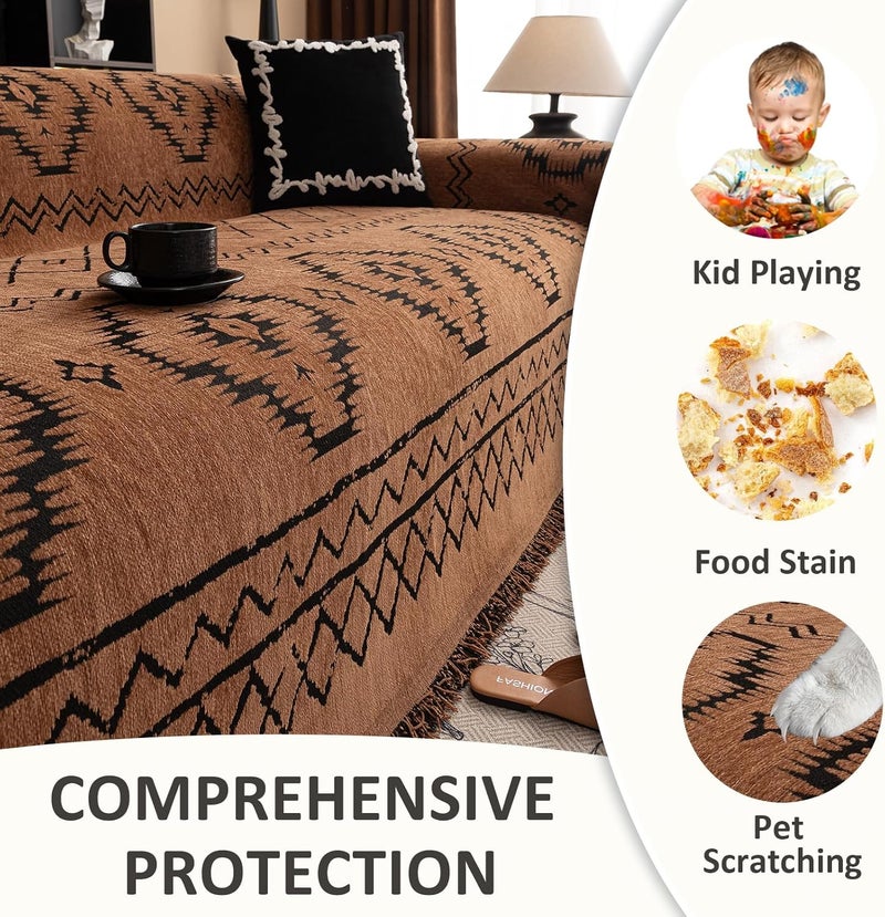 VC Life VClife Bohemian Chenille Sofa Cover for 2 Cushion Couch - Pumpkin, 71"x118" - Image 4