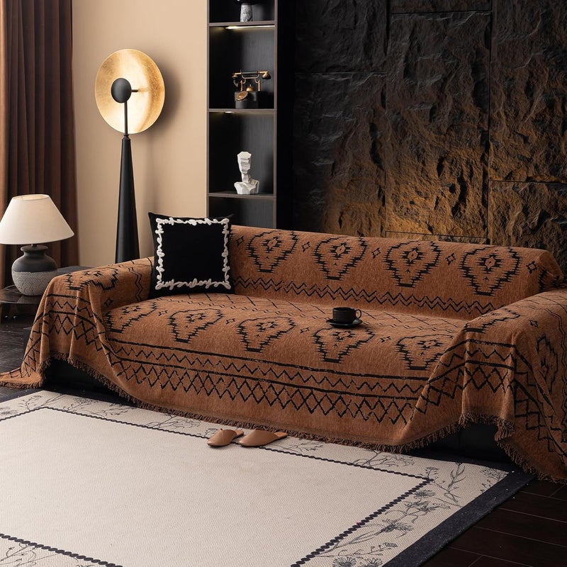 VC Life VClife Bohemian Chenille Sofa Cover for 2 Cushion Couch - Pumpkin, 71"x118" - Image 3