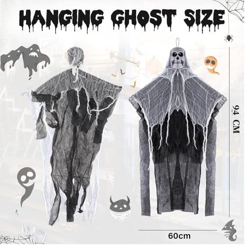 Pop The Party Halloween Hanging Skeleton Ghost – Scary Skull Decoration with Flowing Fabric for Haunted House, Yard, Outdoor & Indoor Halloween Party Props - Image 3