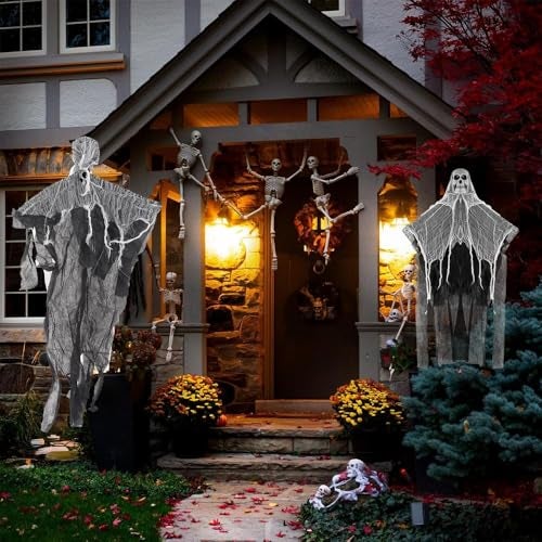 Pop The Party Halloween Hanging Skeleton Ghost – Scary Skull Decoration with Flowing Fabric for Haunted House, Yard, Outdoor & Indoor Halloween Party Props - Image 5