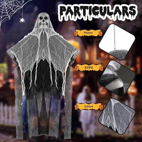 Pop The Party Halloween Hanging Skeleton Ghost – Scary Skull Decoration with Flowing Fabric for Haunted House, Yard, Outdoor & Indoor Halloween Party Props - Image 4