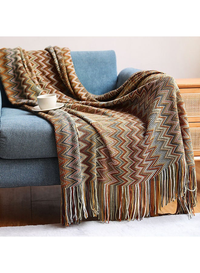 NIBEMINENT Striped Sofa Blanket Polyester Yellow 130x170cm - Image 1