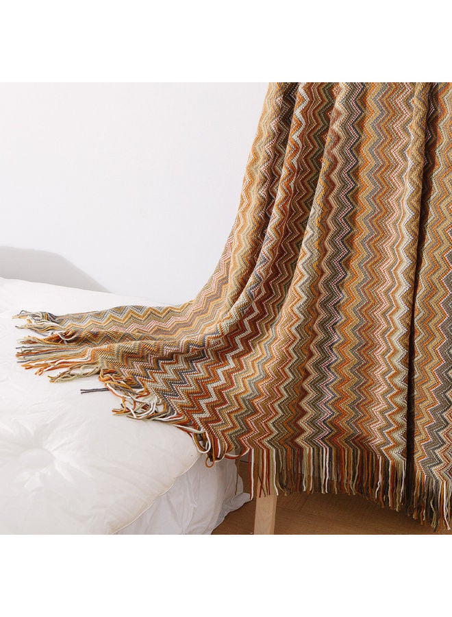 NIBEMINENT Striped Sofa Blanket Polyester Yellow 130x170cm - Image 3