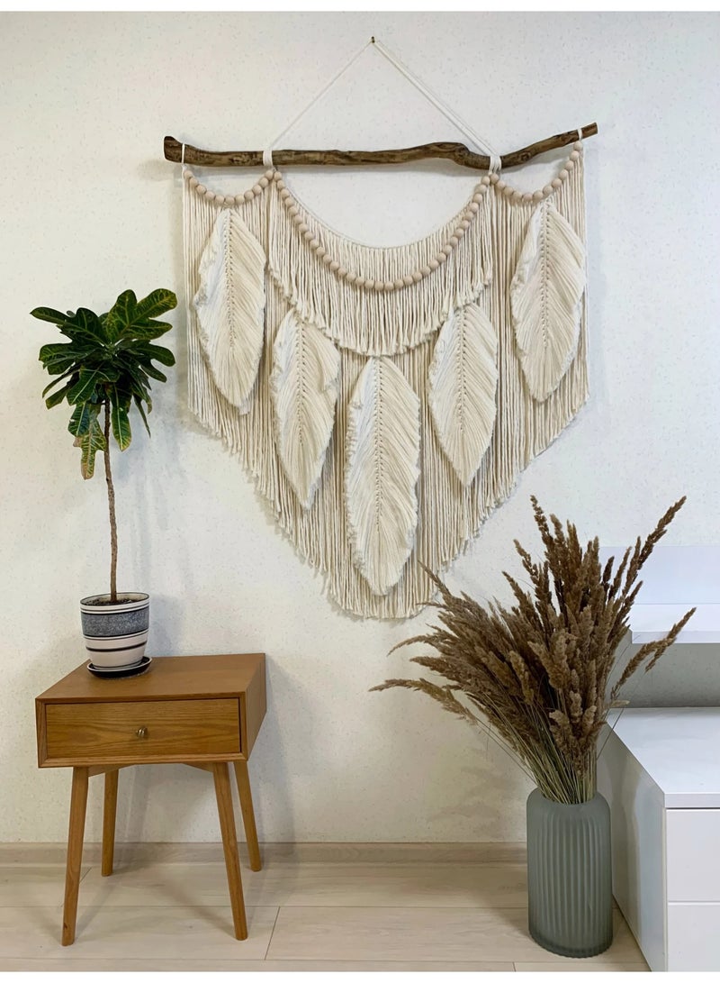 انتيكيانو ريش مكرمية كبير، أوراق مكرمية، تعليقة جدارية من المكرمية، أوراق بوهيمية، تعليقة جدارية بأوراق مكرمية، ديكور جداري بورقة مكرمية، فن الريش - Image 1