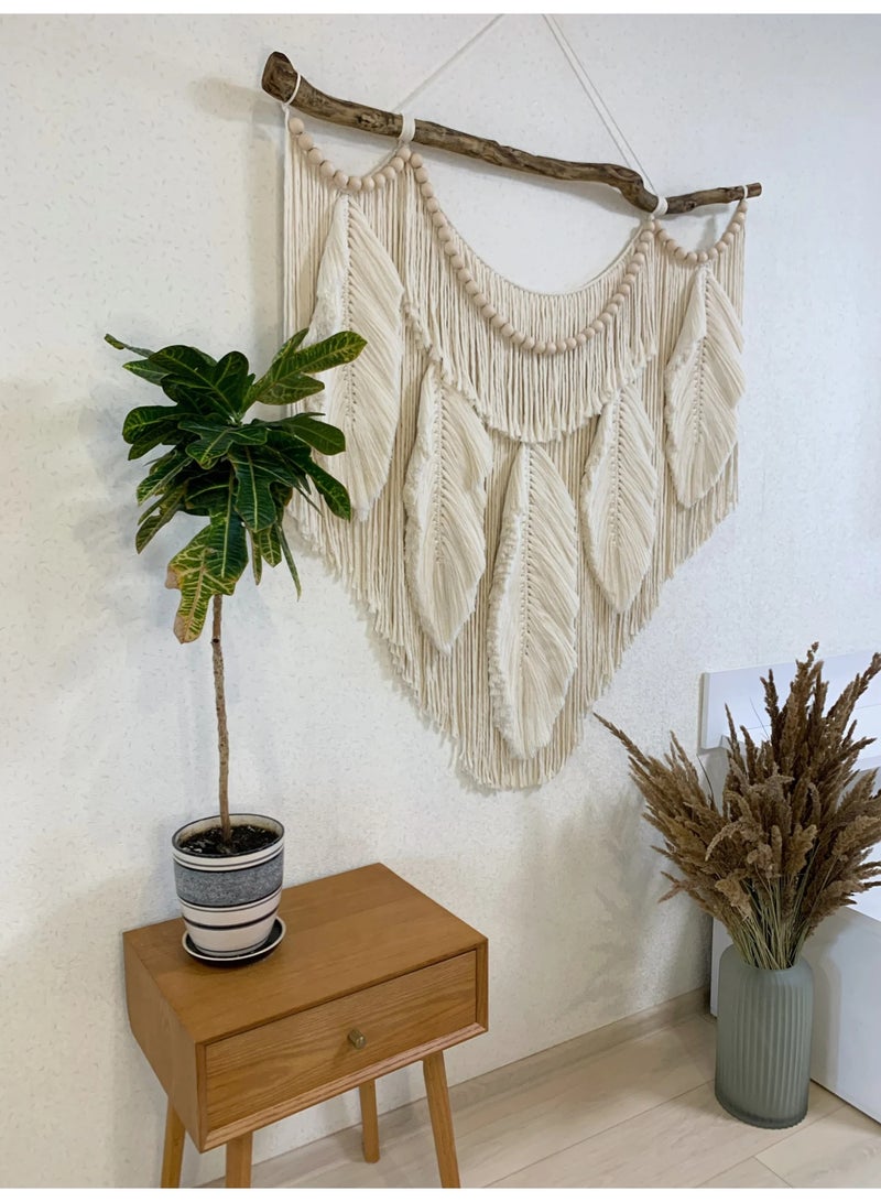 انتيكيانو ريش مكرمية كبير، أوراق مكرمية، تعليقة جدارية من المكرمية، أوراق بوهيمية، تعليقة جدارية بأوراق مكرمية، ديكور جداري بورقة مكرمية، فن الريش - Image 3