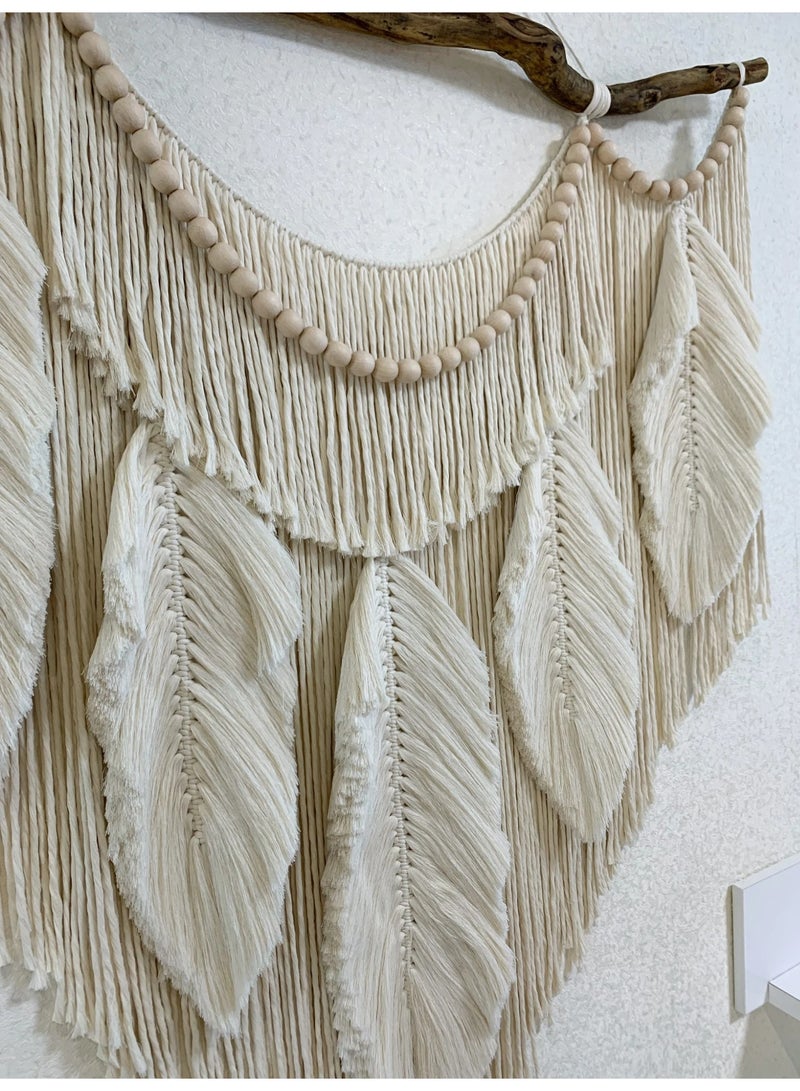 انتيكيانو ريش مكرمية كبير، أوراق مكرمية، تعليقة جدارية من المكرمية، أوراق بوهيمية، تعليقة جدارية بأوراق مكرمية، ديكور جداري بورقة مكرمية، فن الريش - Image 4