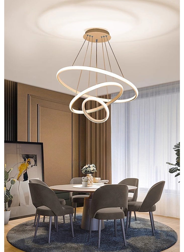 A fashionable LED pendant light with three light rings, featuring three different light colors, adjustable height, suitable for living room, dining room, living area, bedroom and corridor. - Image 3