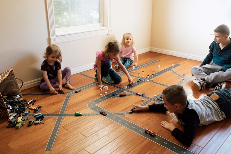 PlayTape Road Tape for Toy Cars - Sticks to Flat Surfaces, No Residue; 2 inch Wide x 30 ft Asphalt Road - Image 3