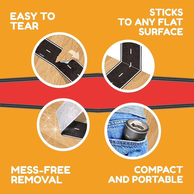 PlayTape Road Tape for Toy Cars - Sticks to Flat Surfaces, No Residue; 2 inch Wide x 30 ft Asphalt Road - Image 5