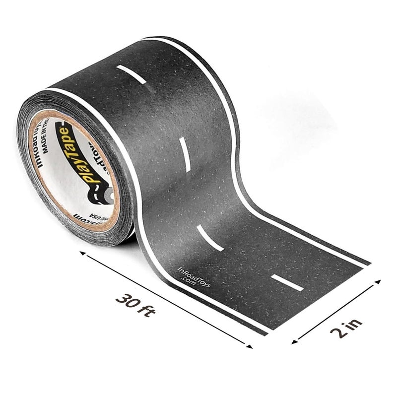 PlayTape Road Tape for Toy Cars - Sticks to Flat Surfaces, No Residue; 2 inch Wide x 30 ft Asphalt Road - Image 2