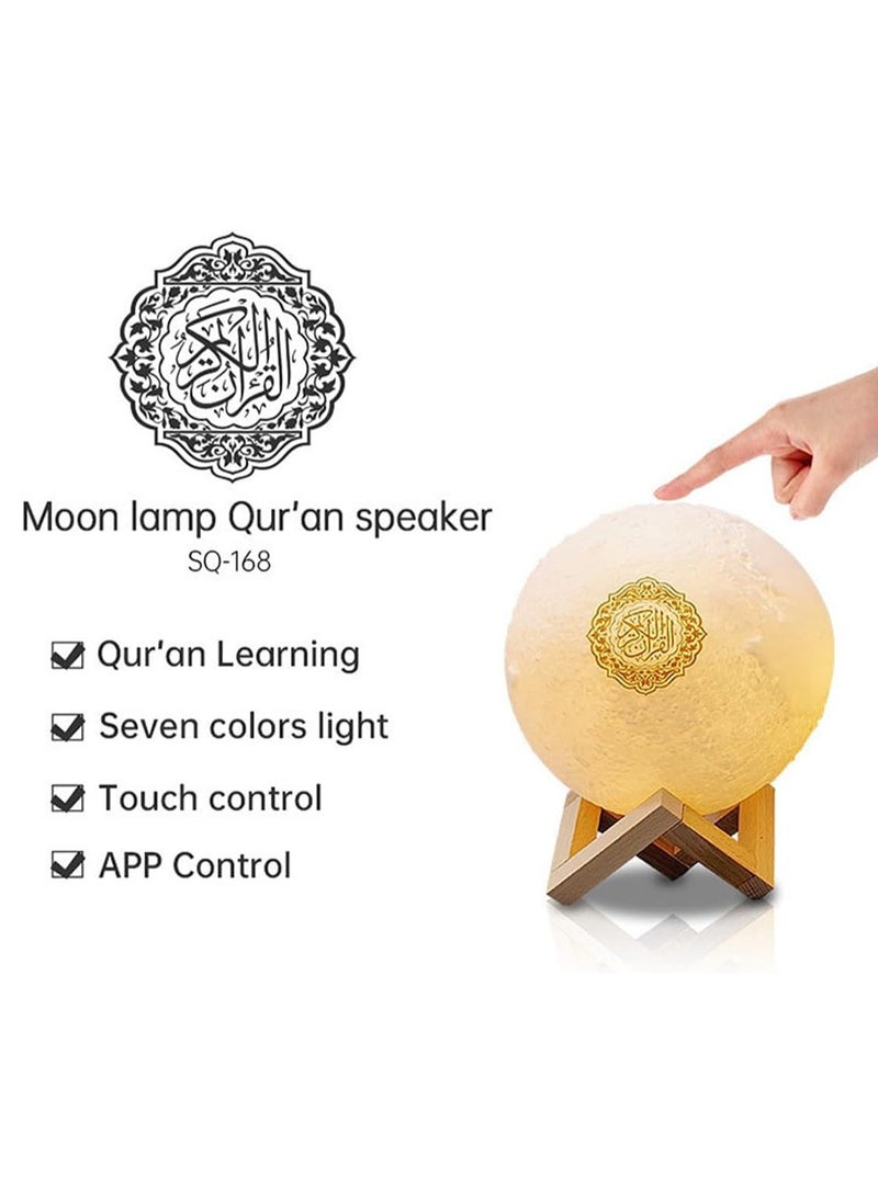 Qur'an Moon Lights 3D Print Lamp 7 Colors LED Night Light, Bluetooth Speaker with Remote, Quran Recitations and Song, FM Broadcast