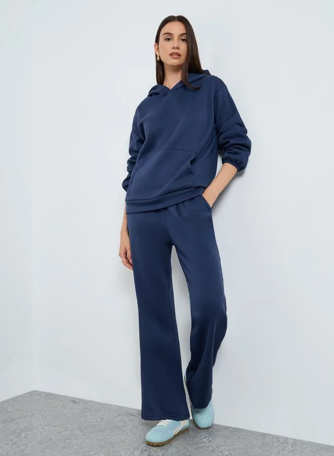 Styli Dark Blue Solid Hoodie and Joggers Co-Ords