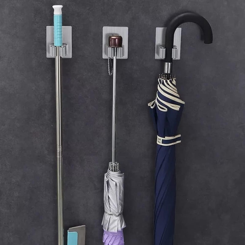 SHOWAY 4 PCS Mop Holder Broom Clips Wall Mount Reusable No Drilling Gripper Super Anti-Slip Self Adhesive Heavy Duty Stainless Steel for Home Office Kitchen Closet Garden Bathroom Wardrobe (Grey) - Image 4