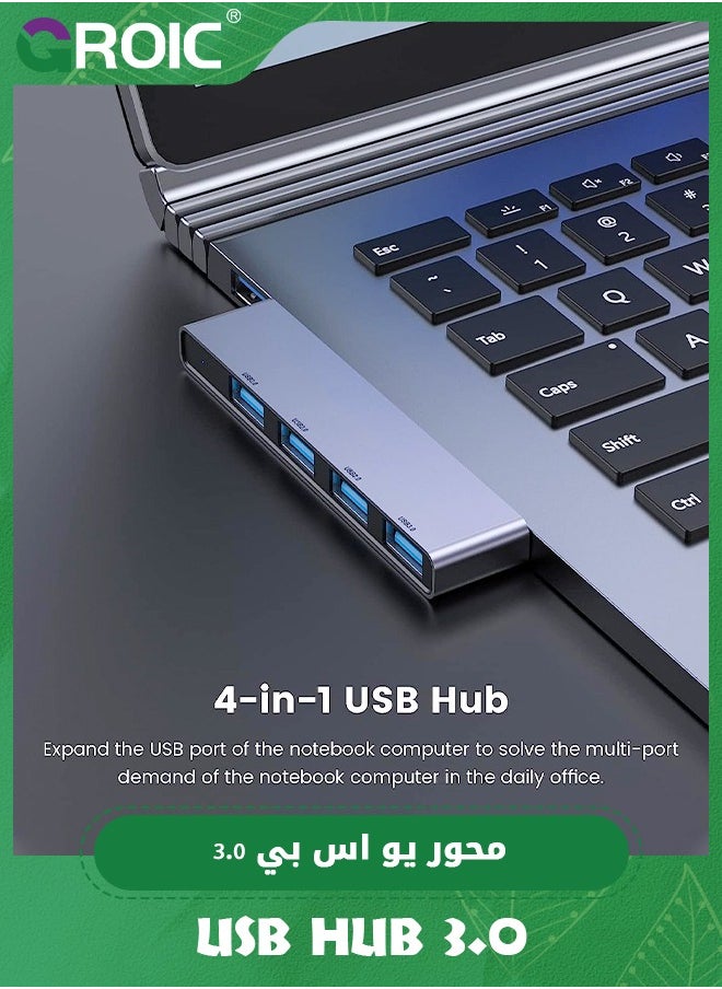 GROIC USB Hub for Laptop, 4-Port USB Hub(1 * 3.0 Hub, 3 * 2.0 Hub) USB Splitter Ultra-Slim Data USB Hub Multi USB Port Expander USB Adapter Station for Laptop,Windows PC, Mac, Printer, Flash Drive  - Image 2