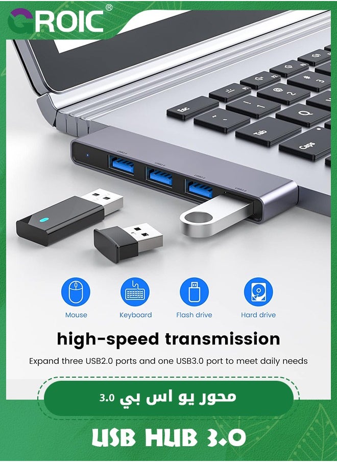 GROIC USB Hub for Laptop, 4-Port USB Hub(1 * 3.0 Hub, 3 * 2.0 Hub) USB Splitter Ultra-Slim Data USB Hub Multi USB Port Expander USB Adapter Station for Laptop,Windows PC, Mac, Printer, Flash Drive  - Image 4