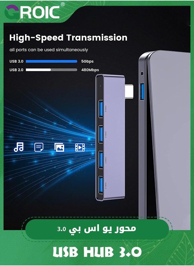 GROIC USB Hub for Laptop, 4-Port USB Hub(1 * 3.0 Hub, 3 * 2.0 Hub) USB Splitter Ultra-Slim Data USB Hub Multi USB Port Expander USB Adapter Station for Laptop,Windows PC, Mac, Printer, Flash Drive  - Image 5