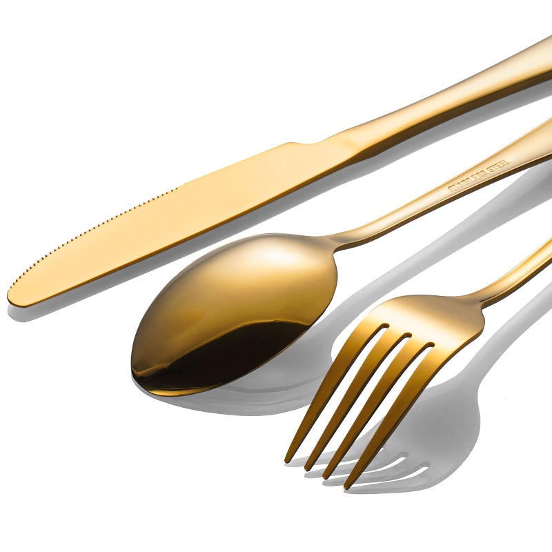 TININA 60-Pcs Gold Silverware Set - Stainless Steel Flatware Cutlery Set Service for 20, Mirror Polished Gold Flatware Set Include Forks Spoons Knives for Home, Wedding, Restaurant, Dishwasher Safe - Image 4