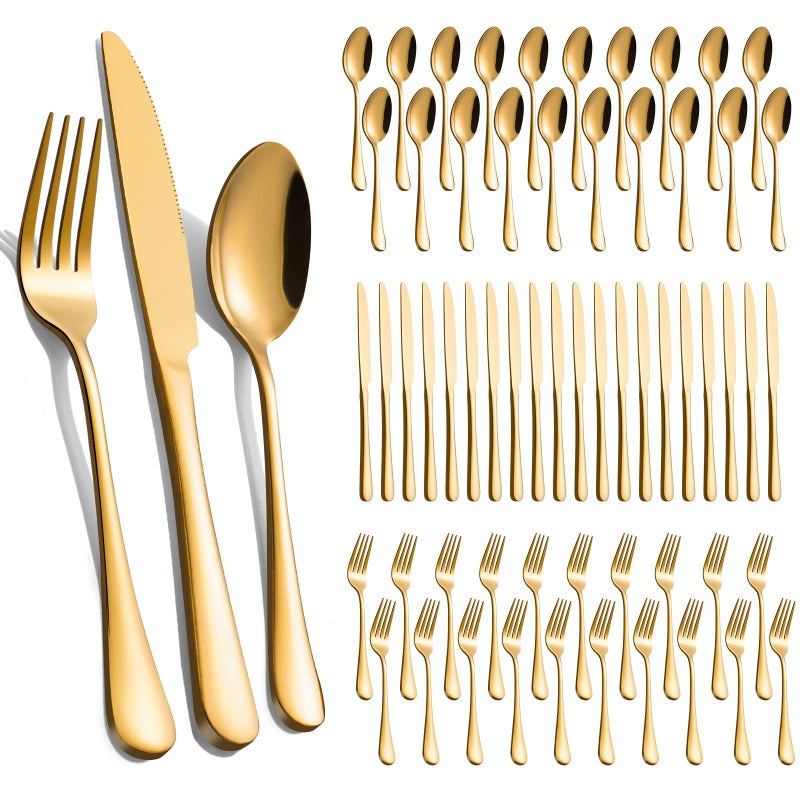 TININA 60-Pcs Gold Silverware Set - Stainless Steel Flatware Cutlery Set Service for 20, Mirror Polished Gold Flatware Set Include Forks Spoons Knives for Home, Wedding, Restaurant, Dishwasher Safe - Image 1