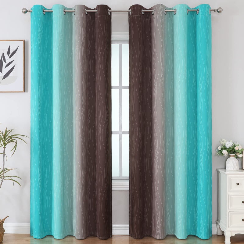 Estelar Textiler Brown and Teal Gradient Blackout Curtains for Bedroom, Ombre Thermal Insulated Noise Reducing Blackout Drapes for Living Room, Full Room Darkening Grommet Curtains, 52Wx84L, 2 Panels - Image 2