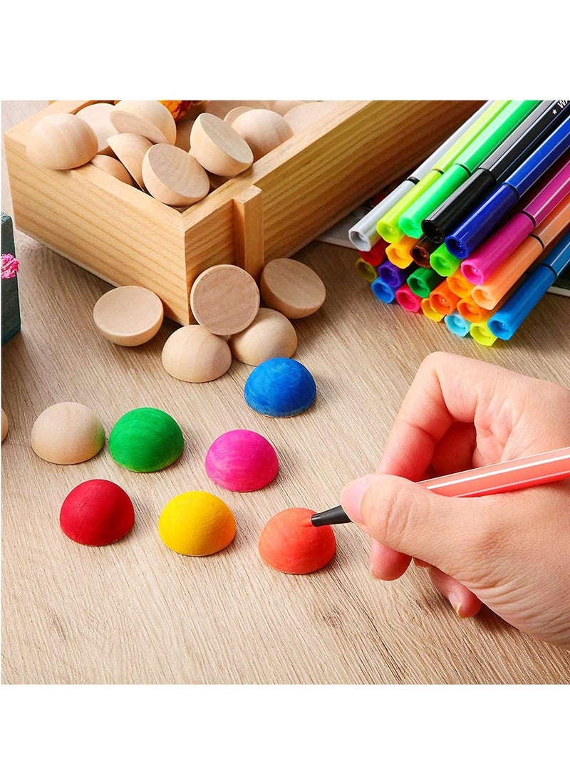 Generic - Half Wooden Beads, 100 Pcs Split Wood Ball Unfinished Half Wooden Balls Natural Craft Ball Mini Hemisphere Ball Wooden Ornaments for DIY Projects Ornament Kid Art Craft Supplies, 20 mm - Image 1