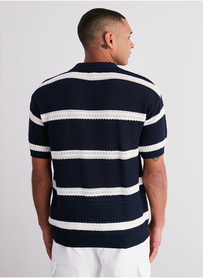 Limited Edition Navy Blue Regular Fit Cotton Striped Wacky Placket Knitwear Polo Neck T-ShirtTMNSS24PO00004 - pzsku/Z1F696782D01CB026F4C5Z/45/_/1739718151/7a68814c-035a-40c9-95af-756c8d93f17d