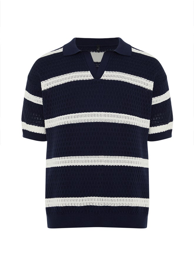 Limited Edition Navy Blue Regular Fit Cotton Striped Wacky Placket Knitwear Polo Neck T-ShirtTMNSS24PO00004 - pzsku/Z1F696782D01CB026F4C5Z/45/_/1739718153/2adc3d6c-d5ed-42fd-821e-53e2f3733535