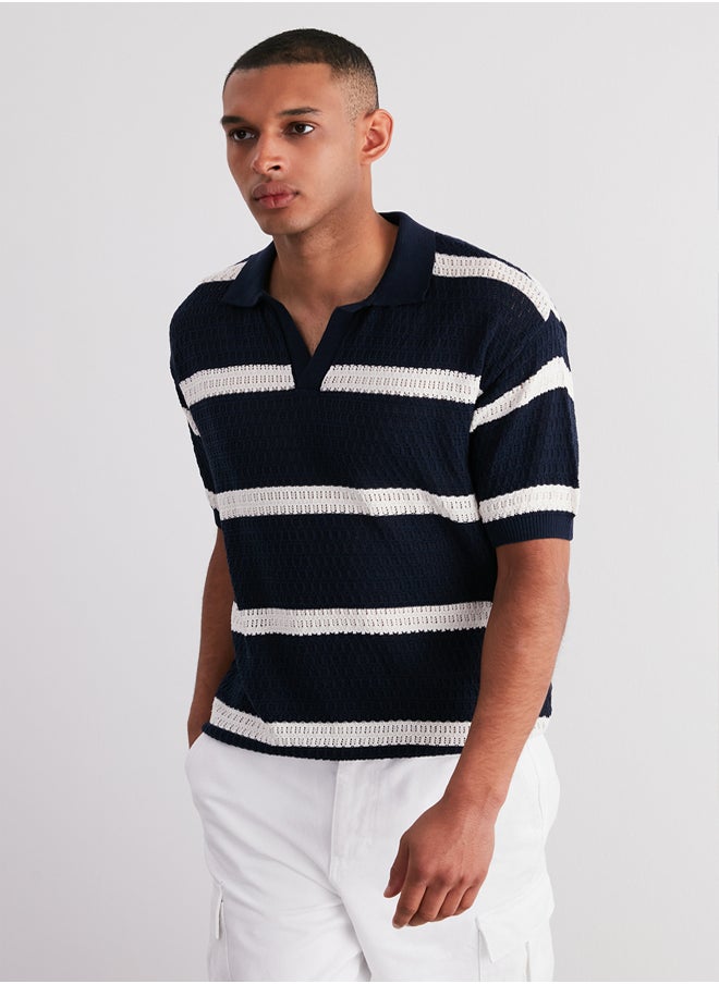 Limited Edition Navy Blue Regular Fit Cotton Striped Wacky Placket Knitwear Polo Neck T-ShirtTMNSS24PO00004 - pzsku/Z1F696782D01CB026F4C5Z/45/_/1739718328/bfa86448-3957-454c-9777-01e0479754b0