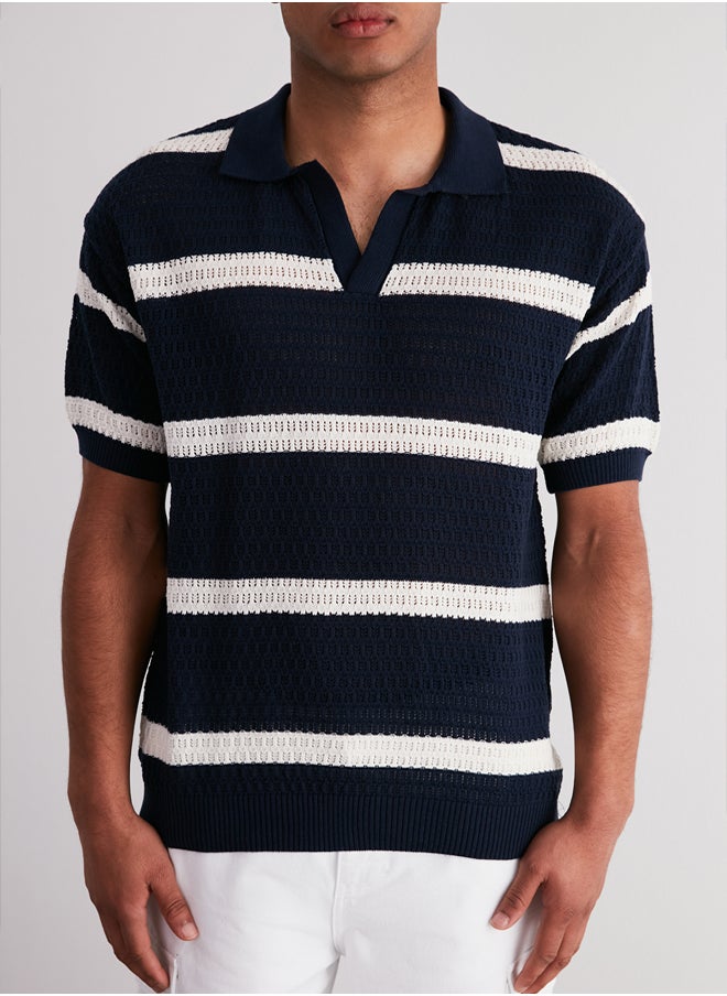 Limited Edition Navy Blue Regular Fit Cotton Striped Wacky Placket Knitwear Polo Neck T-ShirtTMNSS24PO00004 - pzsku/Z1F696782D01CB026F4C5Z/45/_/1739718331/1ebb5d16-9f50-4efa-ace3-d9ea4c30568b