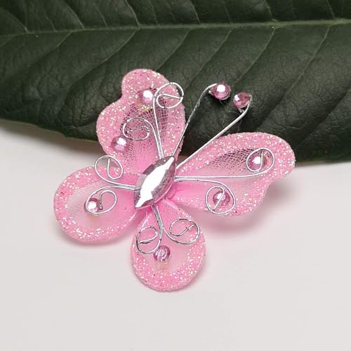 Chenkou Craft Pink Organza Wire Butterfly Wedding Decorations 26pcs - Image 5