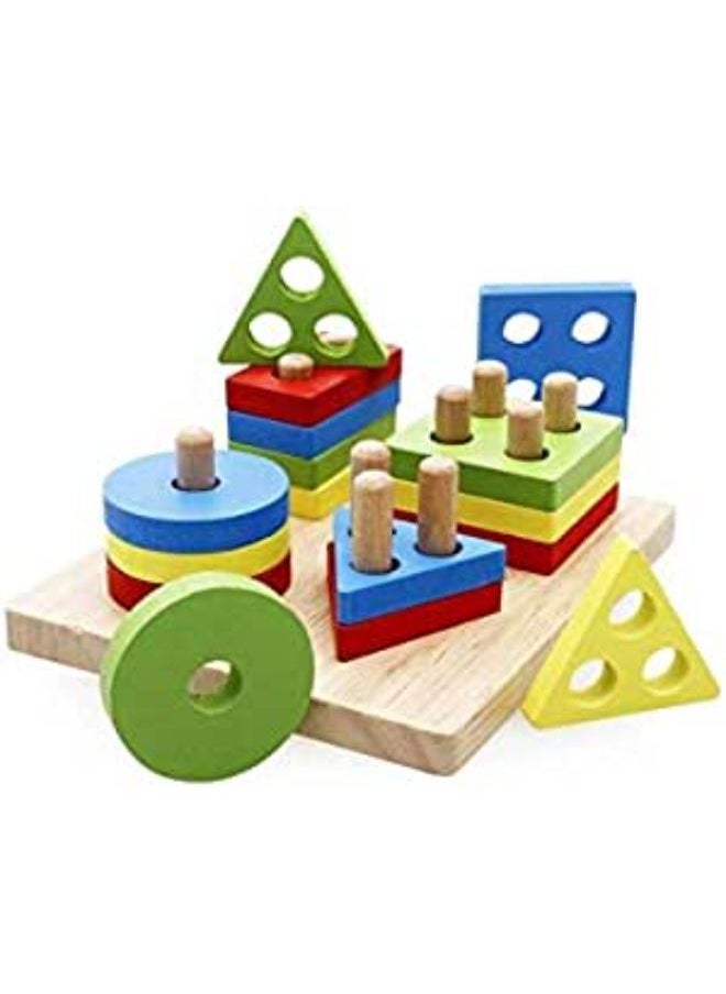 Wooden Educational Shape Recognition Geometric Board Block Stack Puzzle Toys Blocks 