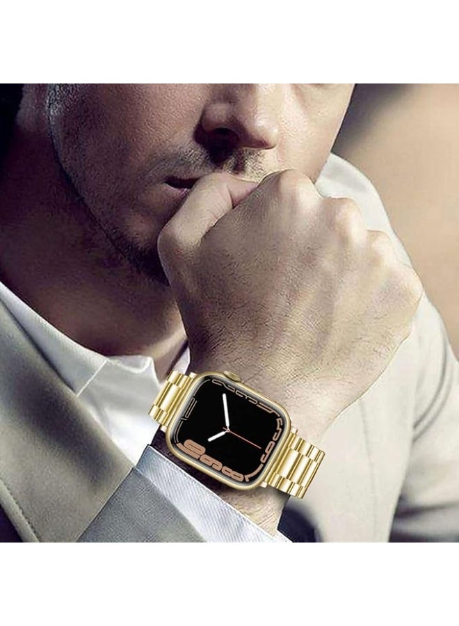 Metal band compatible with Apple Watch 49mm/45mm/44mm/42mm, stainless steel watch strap for iWatch Series 1/2/3/4/5/6/7/8/SE/Ultra/Ultra 2 - gold - Image 2