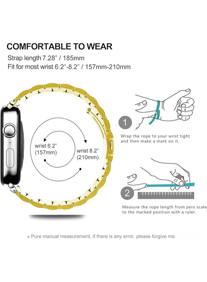 Metal band compatible with Apple Watch 49mm/45mm/44mm/42mm, stainless steel watch strap for iWatch Series 1/2/3/4/5/6/7/8/SE/Ultra/Ultra 2 - gold - Image 4