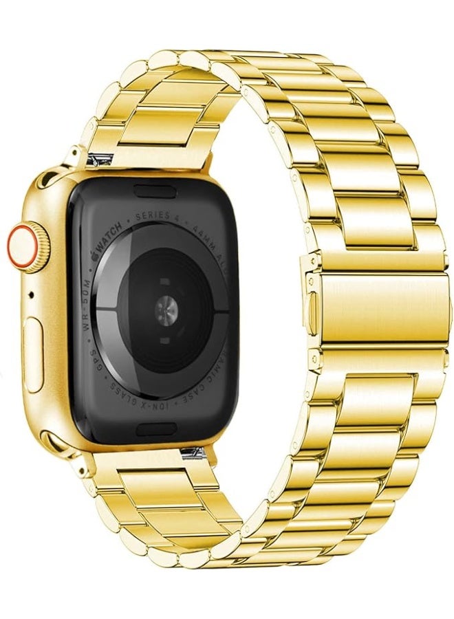 Metal band compatible with Apple Watch 49mm/45mm/44mm/42mm, stainless steel watch strap for iWatch Series 1/2/3/4/5/6/7/8/SE/Ultra/Ultra 2 - gold - Image 1
