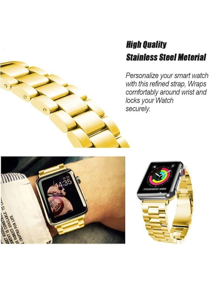 Metal band compatible with Apple Watch 49mm/45mm/44mm/42mm, stainless steel watch strap for iWatch Series 1/2/3/4/5/6/7/8/SE/Ultra/Ultra 2 - gold - Image 3