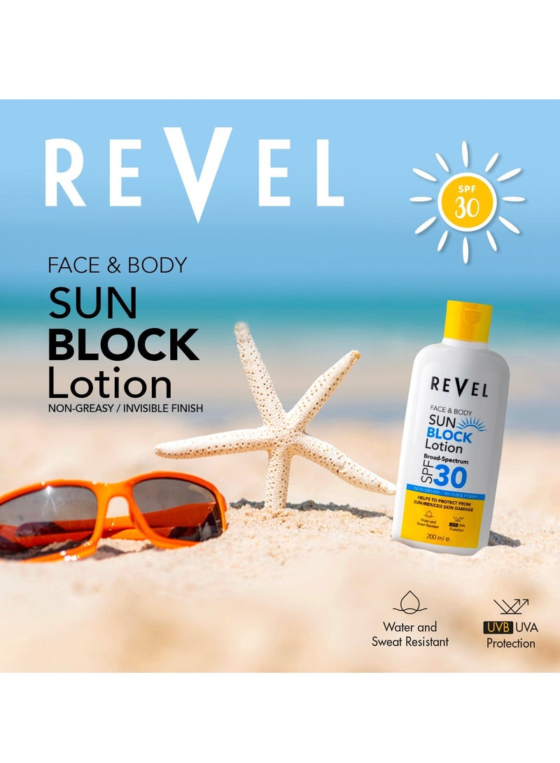 Revel Sun Block Lotion SPF 30 Helps Prevent Sun Induced Skin Damage UVA UVB Protection Non Greasy Sunscreen For Unisex 200ml - Image 2