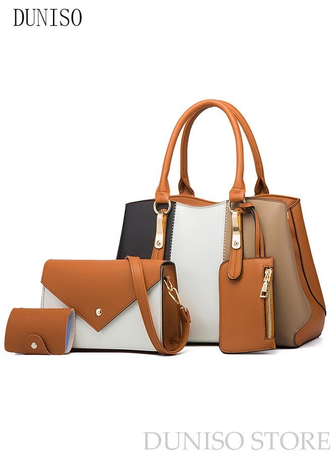 DUNISO 4pcs Women Fantionable Handbag and Satchel Clutch Purse Leather Tote Shoulder Bag Large Satchel Top Handle Work Bag Crossbody bag Set - Image 2