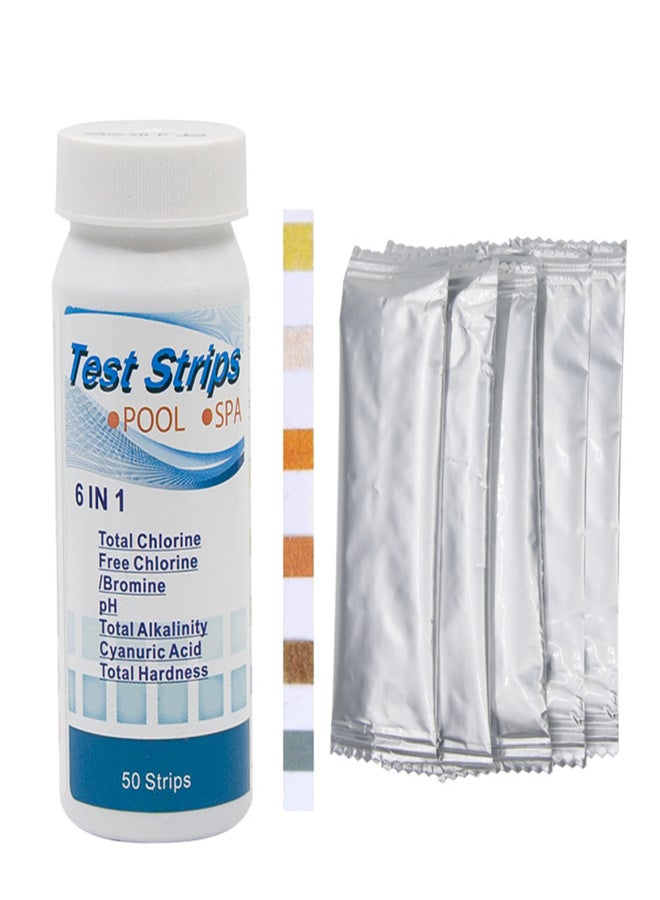 50Pcs/Bottle 6-In-1 Test Strips Multifunctional Test Paper Swimming Pool Water Quality Tester Strip - Image 1
