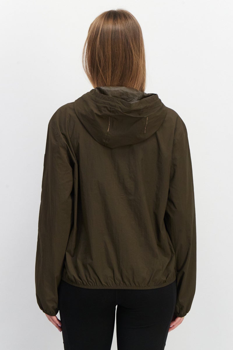 Aigle Women Brand Logo Hooded Windbreaker Jacket, Khaki - Image 4