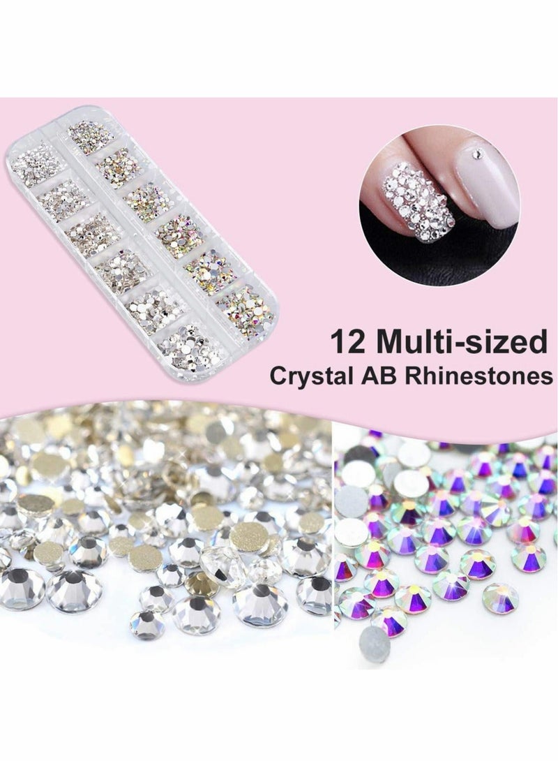 Captaintech Crystal AB Nail Art Rhinestones Decorations Nail Stones for Nail Art Supplies and Clear Crystal Rhinestones with Pick Up Tweezer and Rhinestone Picker Dotting Pen Keep Fresh Never Darken - Image 2
