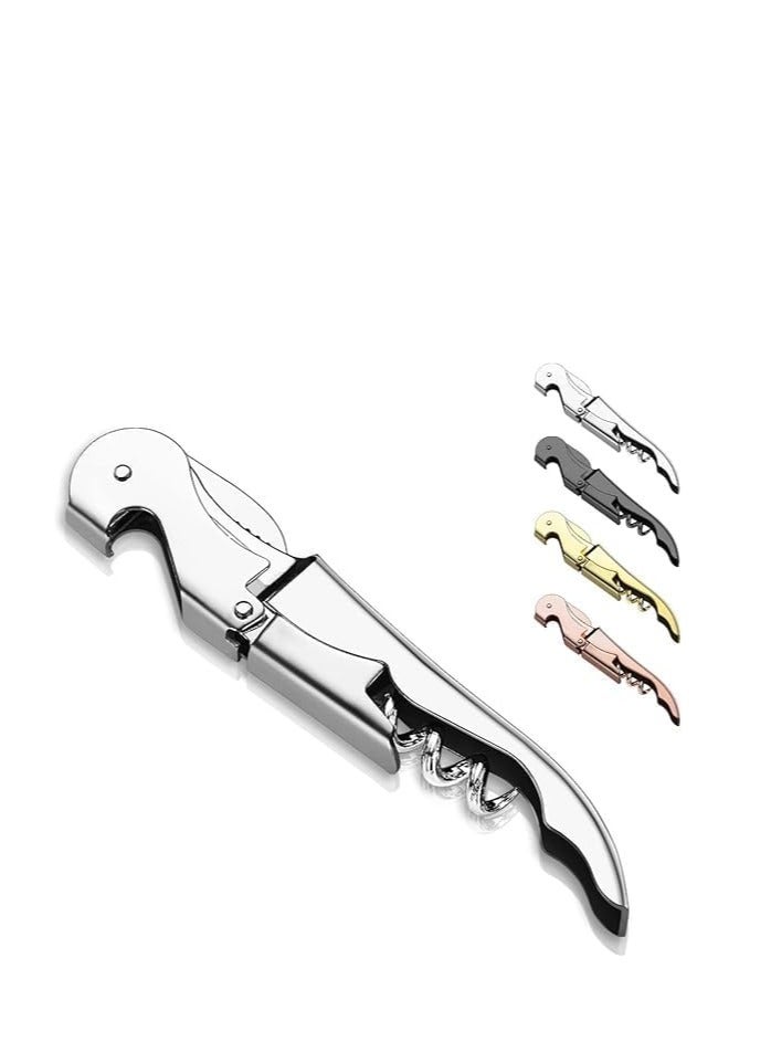 Beverage Bottle Opener with Foil Cutter, Classic Stainless Steel All-in-One Bottle Opener with Double Hinges for Restaurants and Waiters, Set of 1 (Silver) - Image 1