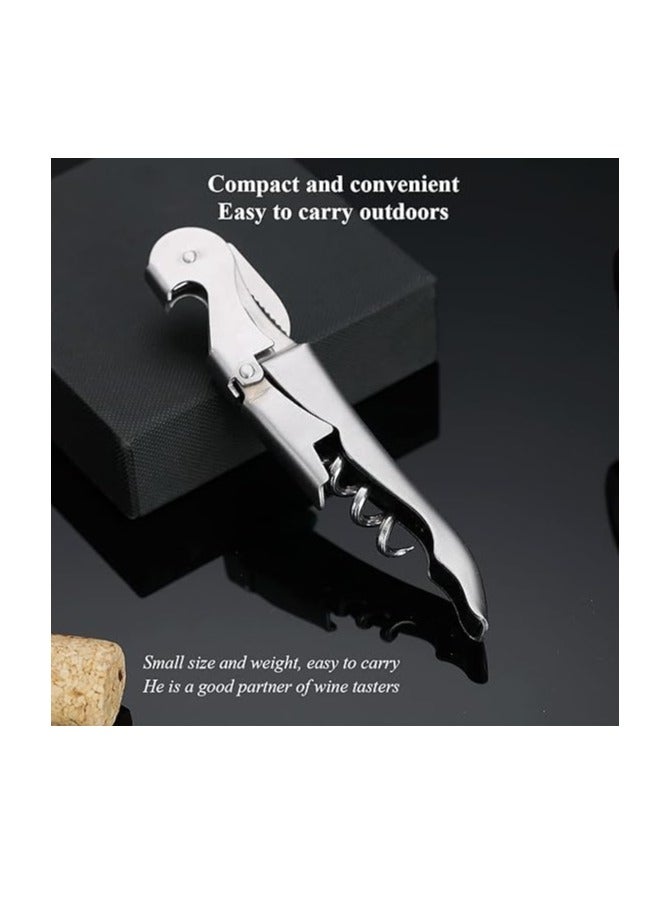 Beverage Bottle Opener with Foil Cutter, Classic Stainless Steel All-in-One Bottle Opener with Double Hinges for Restaurants and Waiters, Set of 1 (Silver) - Image 2