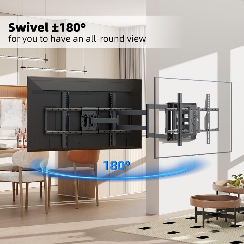 beishi Long Arm TV Wall Mount with 180Â°Swivel and Tilt +5/-20Â° Level Adjustment, TV Bracket Screen with Rotates 90Â° for TVs 37-75 Inchesï¼ŒFits 8"-16" Wood Studsï¼ŒHold up 132LBS,Max VESA 600x400mm - Image 3