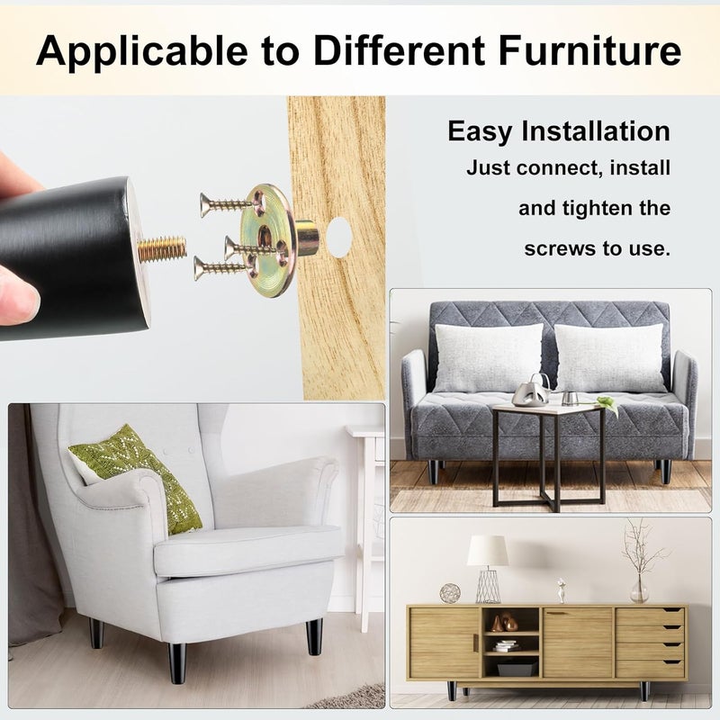 Maitys 4 Inch Round Solid Furniture Legs Furniture Wooden Replacement Chair Feet Dresser Sofa Couch Legs Table Cabinet Footstool DIY Projects for Home(Black,16 Pcs) - Image 4