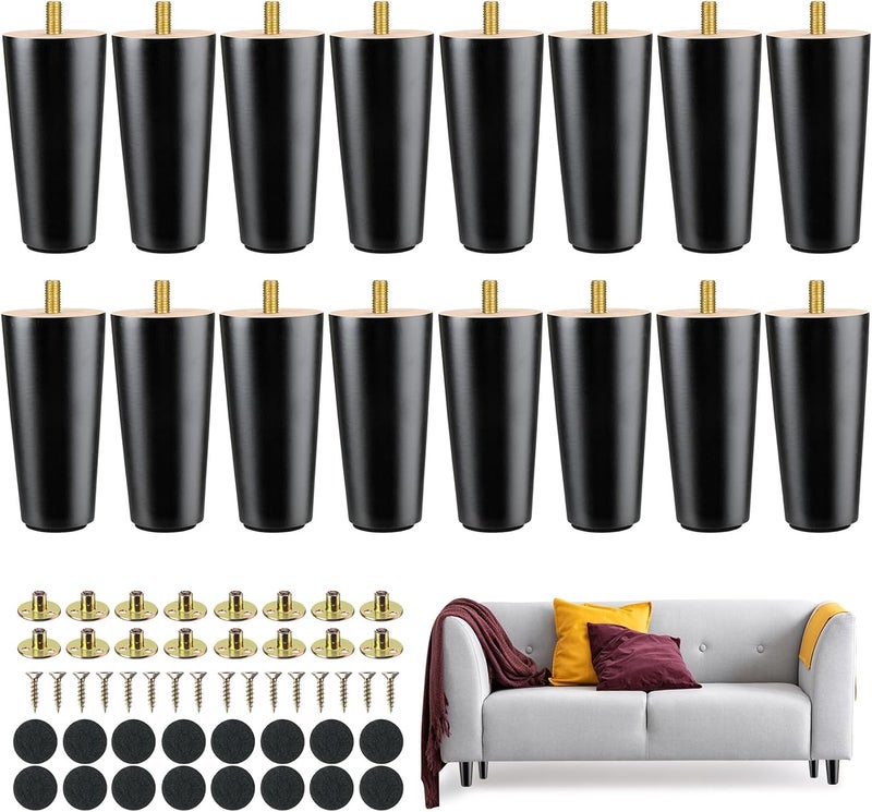 Maitys 4 Inch Round Solid Furniture Legs Furniture Wooden Replacement Chair Feet Dresser Sofa Couch Legs Table Cabinet Footstool DIY Projects for Home(Black,16 Pcs) - Image 1