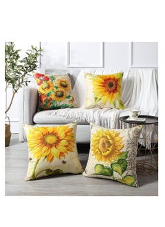 Y&D 4 Pack Throw Pillow Covers Decorative Linen Pillowcase Sunflower Pattern Waterproof Cushion Perfect to Outdoor Patio Garden Living Room Sofa Farmhouse Decor  - Image 3