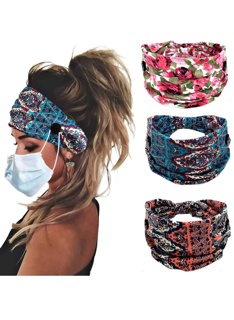 Headbands with buttons mask yoga fashion Headband knotted elastic button headband for face mask nurses women masks headbands stretch wide - Image 1