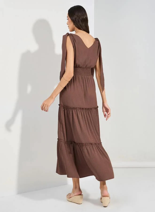 ستايلي Tiered Brown Dress
