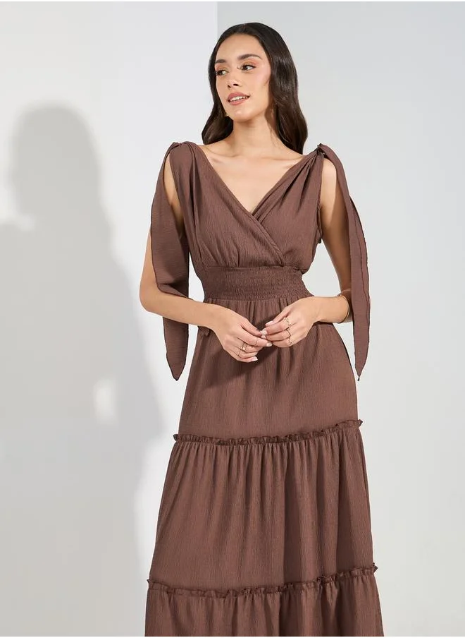 Styli Tie-Up Sleeveless Tiered Maxi Dress